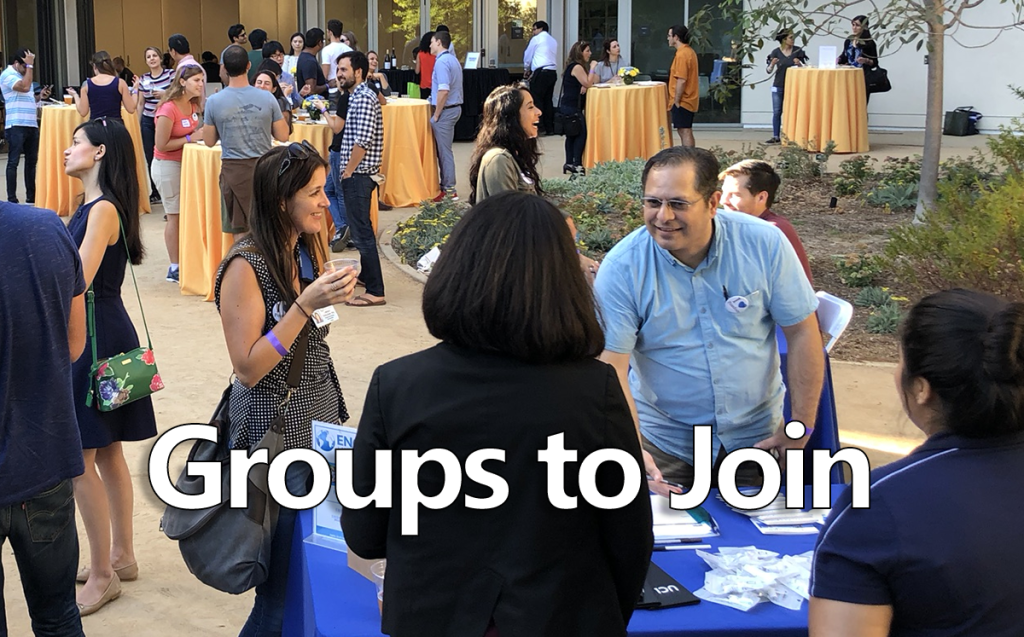 Image of networking event with words "Groups to Join" across the image